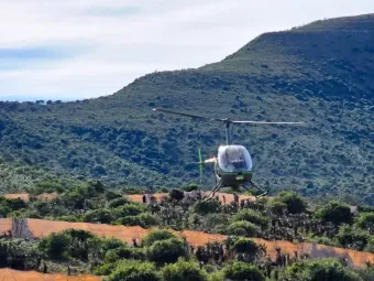 Helicopter hovering as game moves toward the capture boma